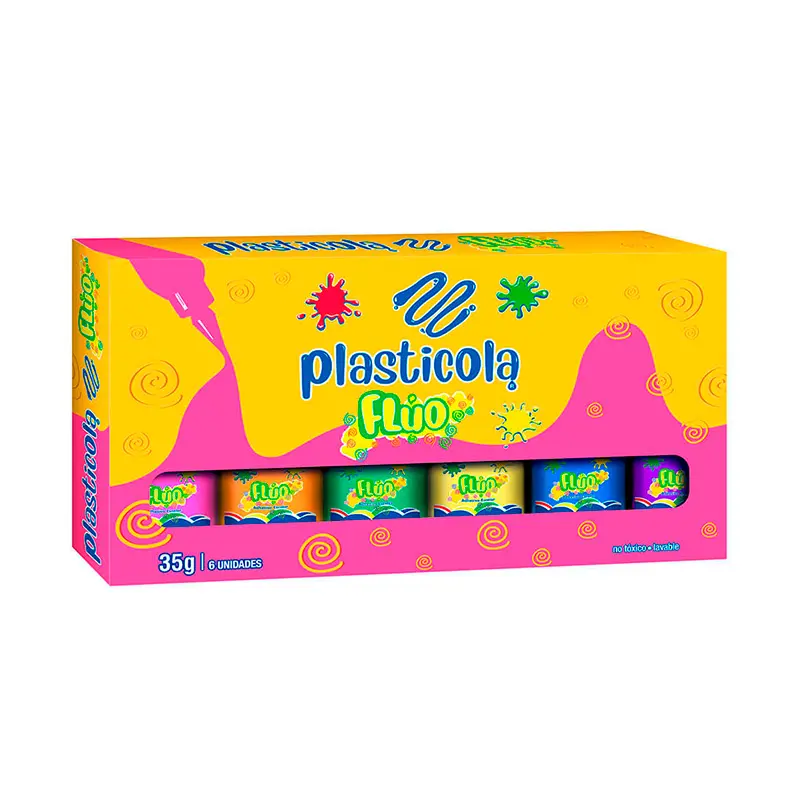 Adhesivo color flúo Plasticola Surtido, 40g. pack de 6 