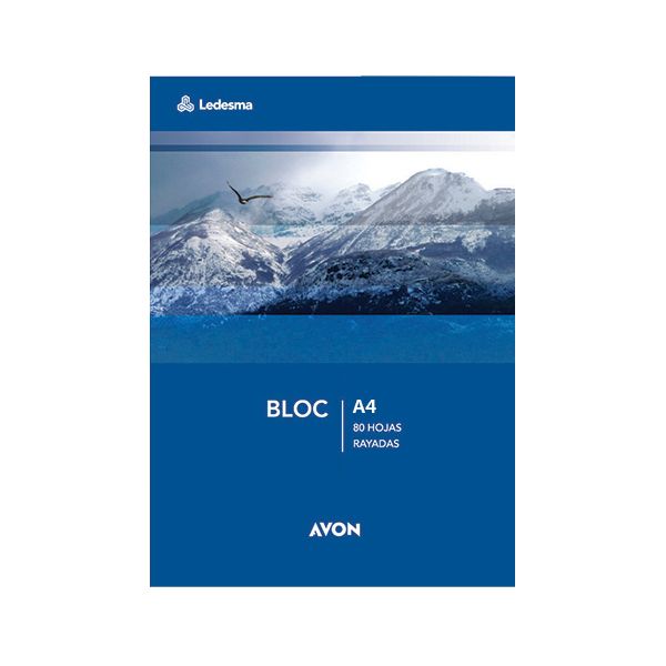 Block A4 Emblocado Avon, 80 hojas rayadas perforadas