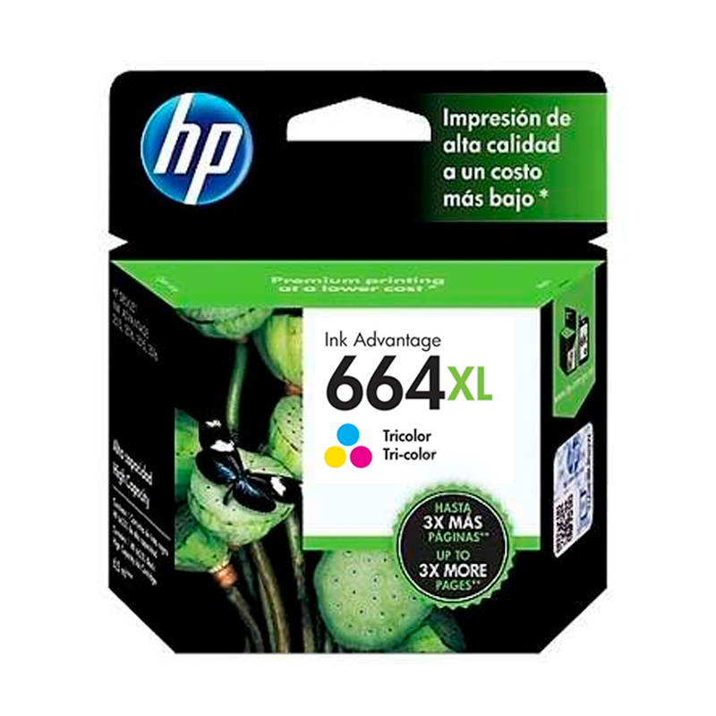 CARTUCHO ORIGINAL HP 664XL F6V30AL, Alto Rendimiento, Tricolor