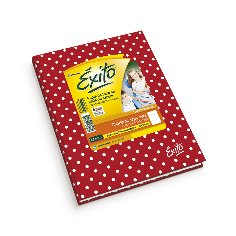 Cuaderno Éxito E1 Lunares rojo, 16x21cm. 48 hojas rayadas