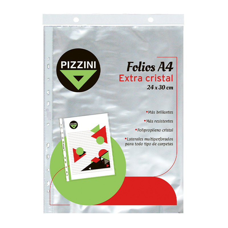 Folios A4 PPP Pizzini Extra cristal  pack x 100