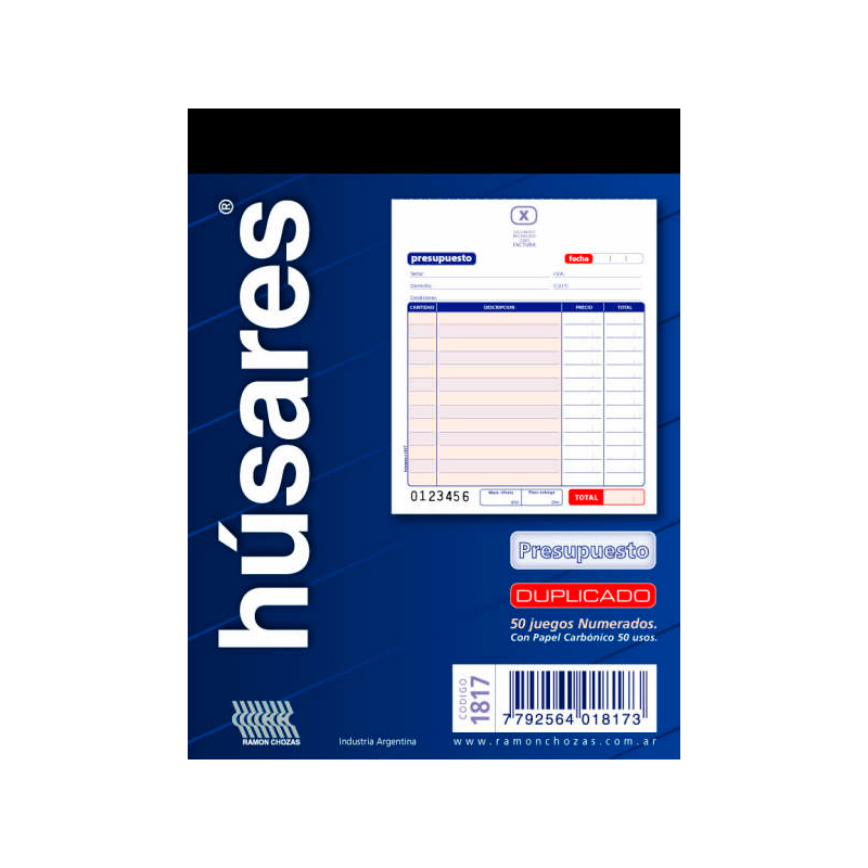 Talonario Presupuesto duplicado 1817 Húsares, 11,5x15 cm. 50 hojas