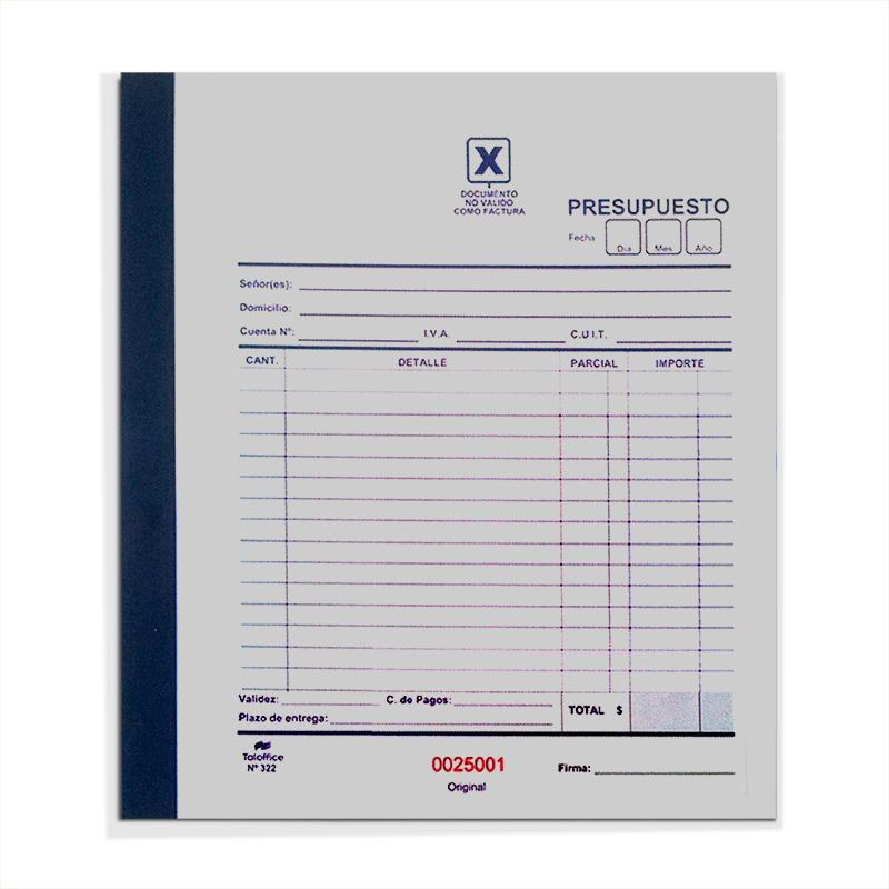 Talonario Presupuesto duplicado 222 Taloffice 