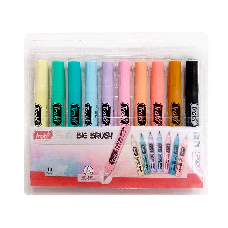 Marcador punta Pincel Trabi Big-Brush Pastel, estuche de 10 unidades