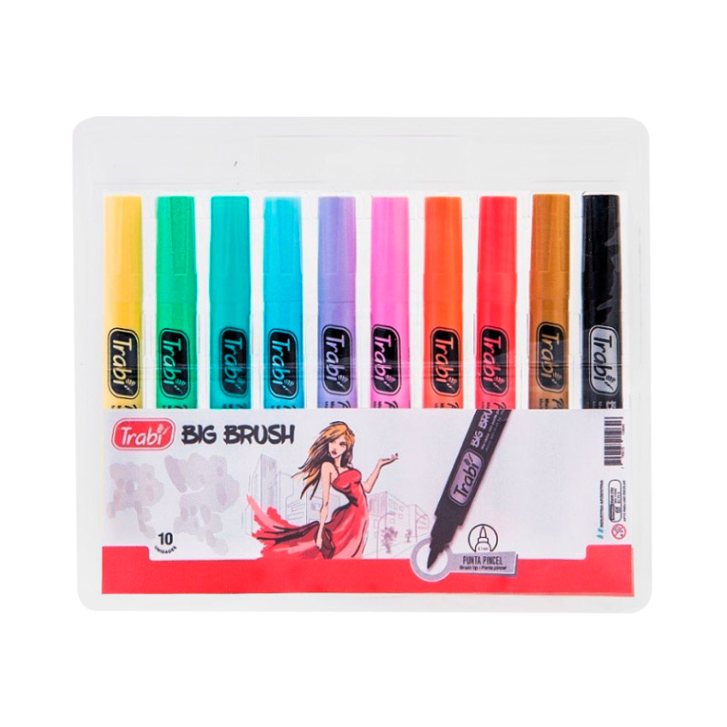 Marcador punta Pincel Trabi Big-Brush Lettering , estuche de 10 unidades