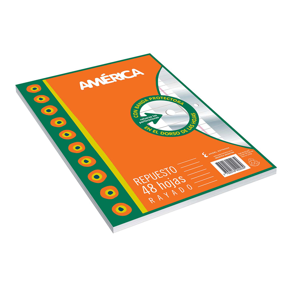 Repuesto América Banda, 48 hojas rayadas