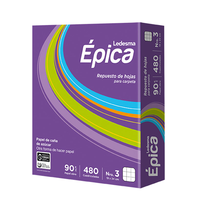 Repuesto Épica, 480 hojas cuadriculadas
