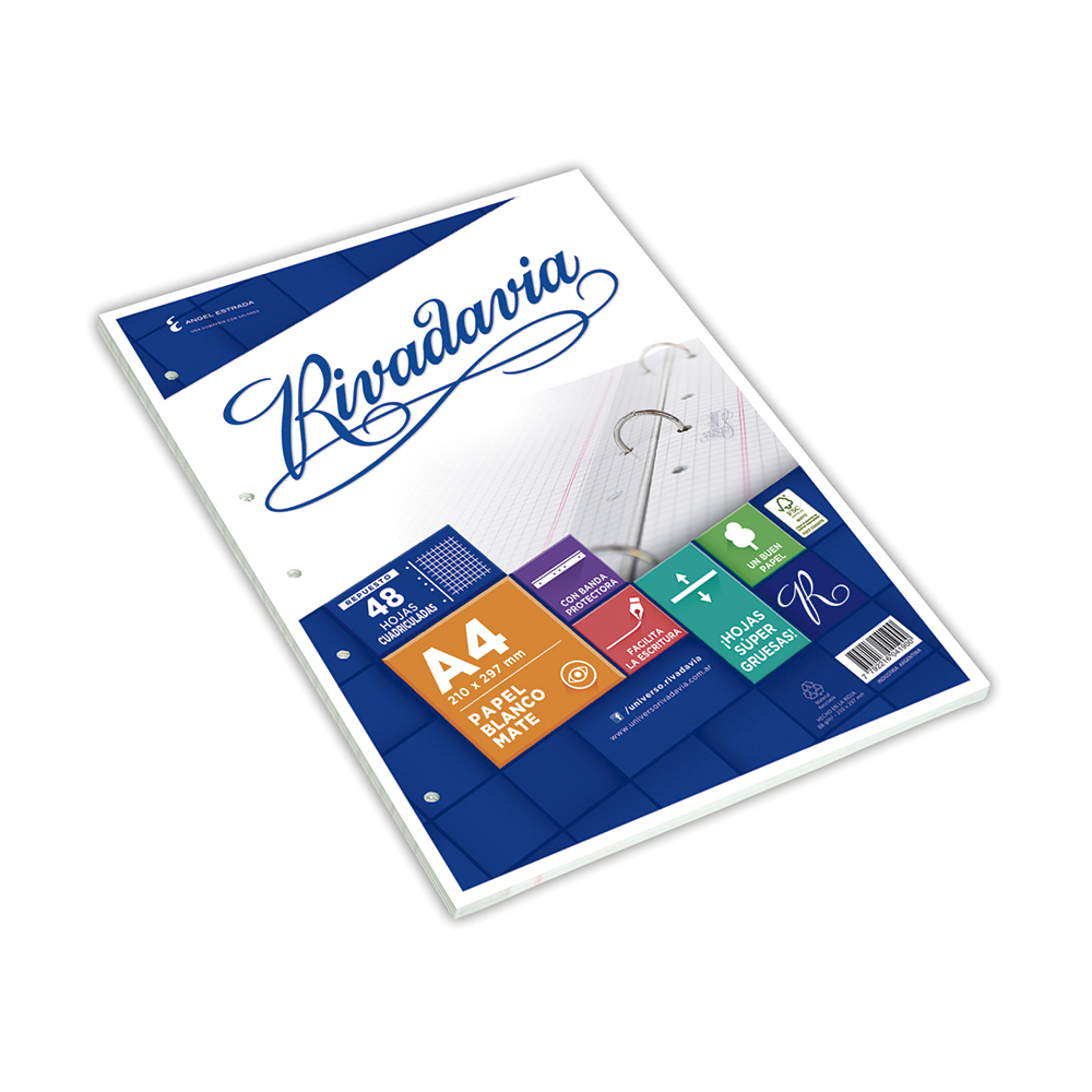 Repuesto Rivadavia Banda A4, 48 hojas cuadriculadas
