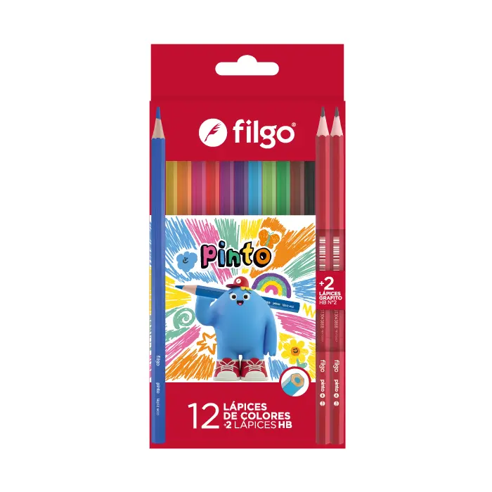 Lápices de colores Filgo largos, de 12 colores + 2 Grafito