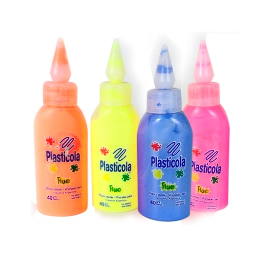 [PLASTFLUOX6] Adhesivo color flúo PlasticolaSurtido, 40g. pack de 6 