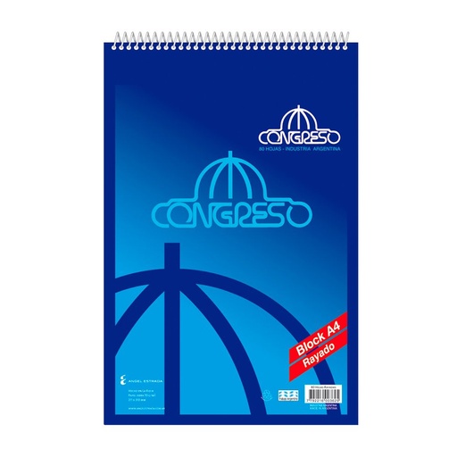 [CONGRESOA4R] Block A4 espiralado Congreso, 80 hojas rayadas