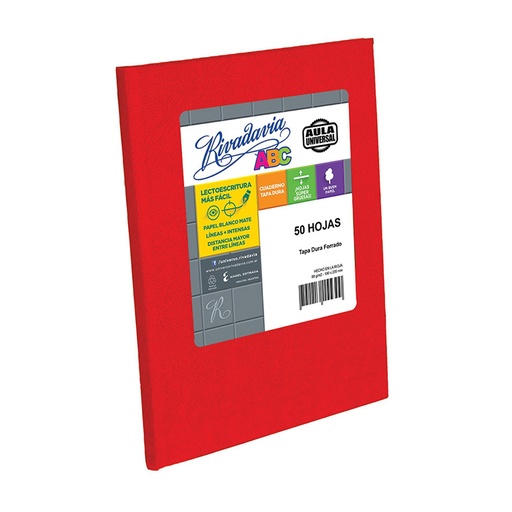 [ABC1923R48AUR] Cuaderno Rivadavia ABC Aula Universal rojo, 19x23cm. 50 hojas rayadas Grande
