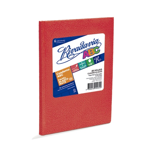 [ABC1923RO48C] Cuaderno Rivadavia ABC  rojo, 19x23cm. 48 hojas cuadriculadas