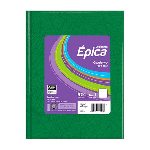 [EPICA1VERD48R] Cuaderno Épica N°1 Araña verde, 16x21cm. 48 hojas rayadas