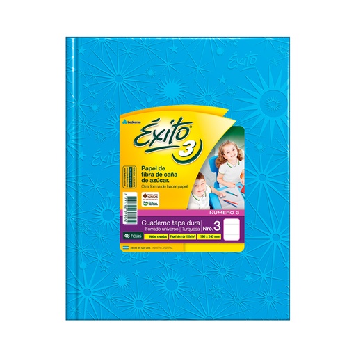 [EXITO3UTU48R] Cuaderno Éxito E3 Universo, forrado turquesa, 19x24cm. 48 hojas rayadas
