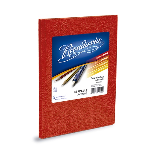 [RIVTCROJO98R] Cuaderno Rivadavia Araña rojo, 16x21cm. 98 hojas rayadas