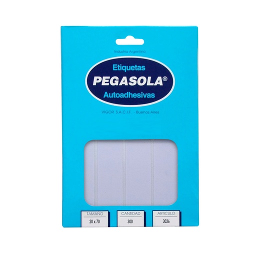 [PEGASOL20X70] Etiqueta Pegasola 2.0 x 7.0cm. caja de 30 planchas de 300 etiquetas