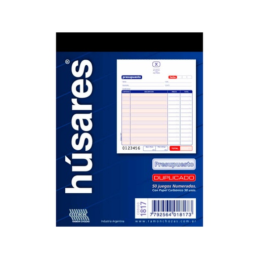 [HUSARES1817] Talonario Presupuesto duplicado 1817 Húsares, 50 hojas