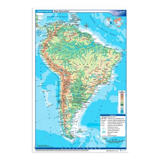 [RIVMAPAMSFP6] Mapa América del Sur físico político Rivadavia N°6, block de 25 mapas