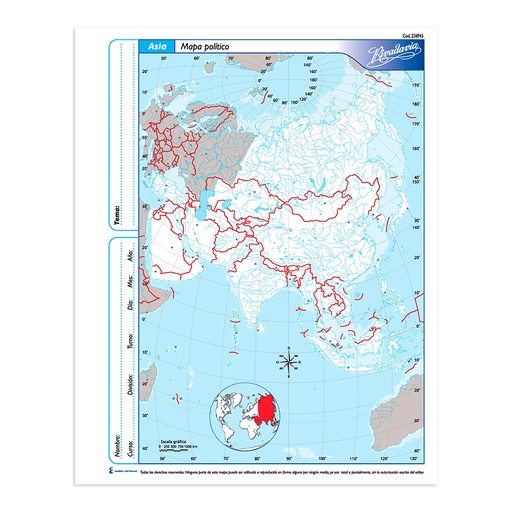 [RIVMAPASIP3] Mapa Asia político Rivadavia N°3, block de 40 mapas