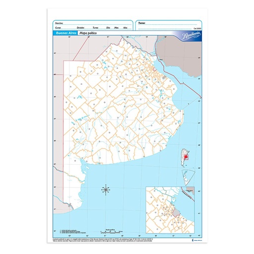 [RIVMAPBSAP5] Mapa Buenos Aires político Rivadavia N°5, block de 20 mapas