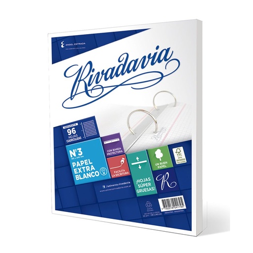 [RIVEB96CUAD] Repuesto Rivadavia Banda Extra Blanco, 96 h. cuadriculadas