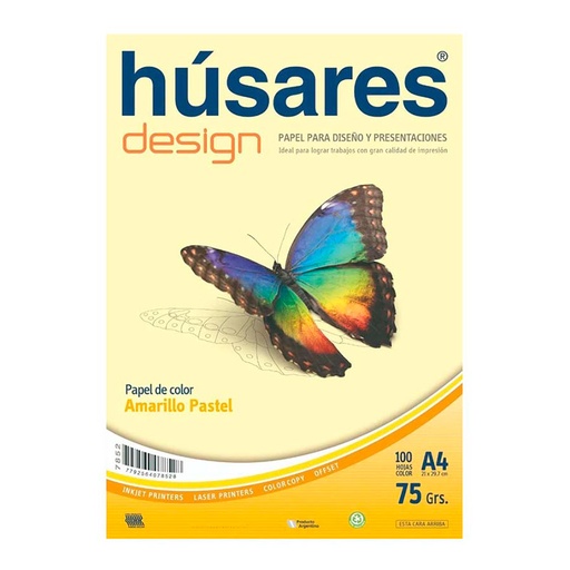 [HUSARES7852] Resma Húsares Design A4 75g. 100 Hs amarilla 7852
