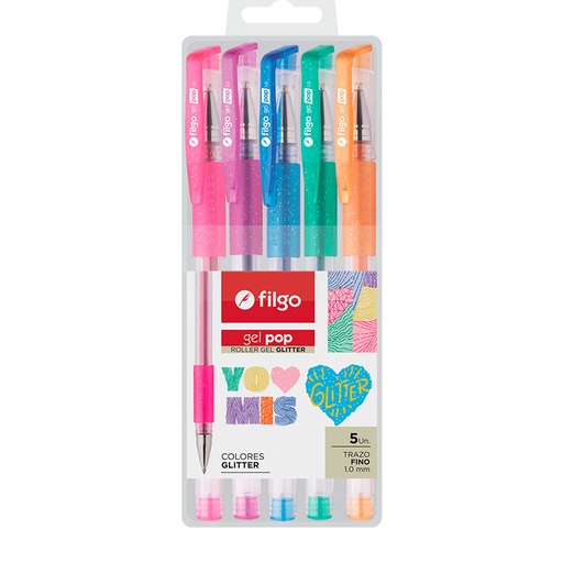 [FILGOBRILLOX5] Roller Filgo Gel Pop Glitter, estuche de 5 colores
