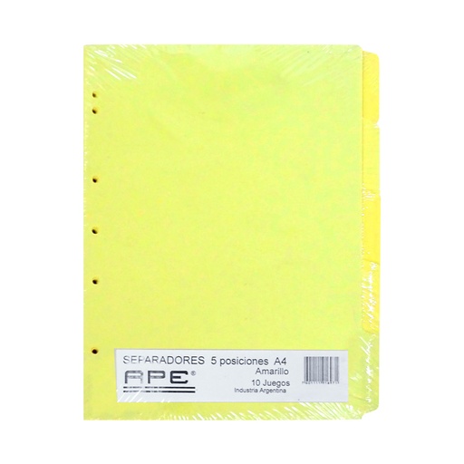[APESEPA4MA10] Separador A4 5 Posiciones Amarillo X10 