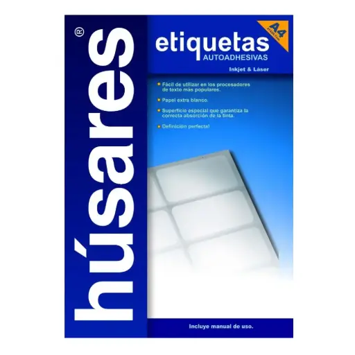 [HUSARES34102] Etiqueta imprimibles InkJet | LaserJetHúsares H34102 A4, 21 x 14.76cm. 100 hojas