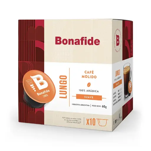 [BONACAPLUNGDG] Cápsulas de Café Bonafide Lungo compatibles con Dolce Gusto, 10 unidades de 6g.
