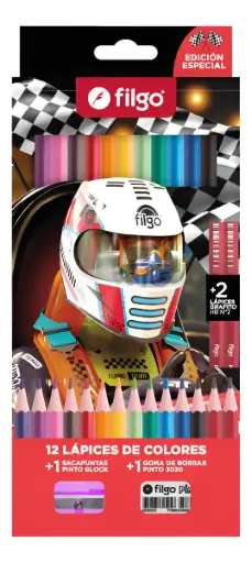 [FILGORACE12] Lápices de colores Filgo Race x 12L + 2 grafito + goma y sacapunta